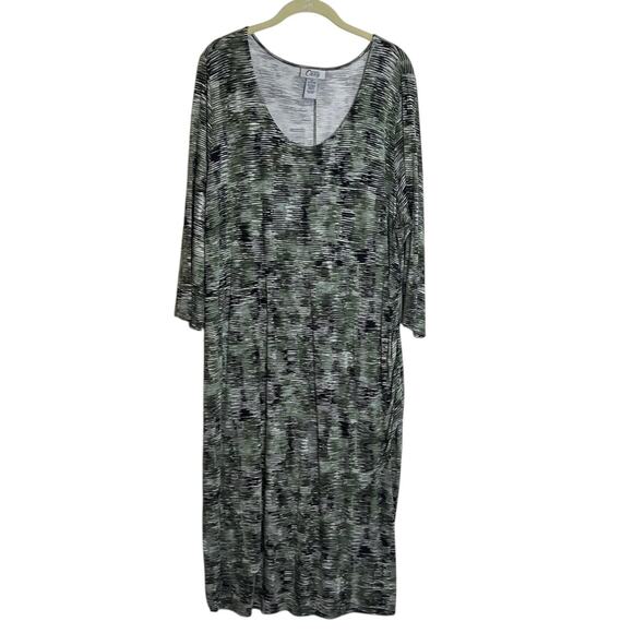 Catherines Curvy Maxi Dress 2X 22/24W Green Black Abstract Print Hi Low Hemline - Picture 1 of 6